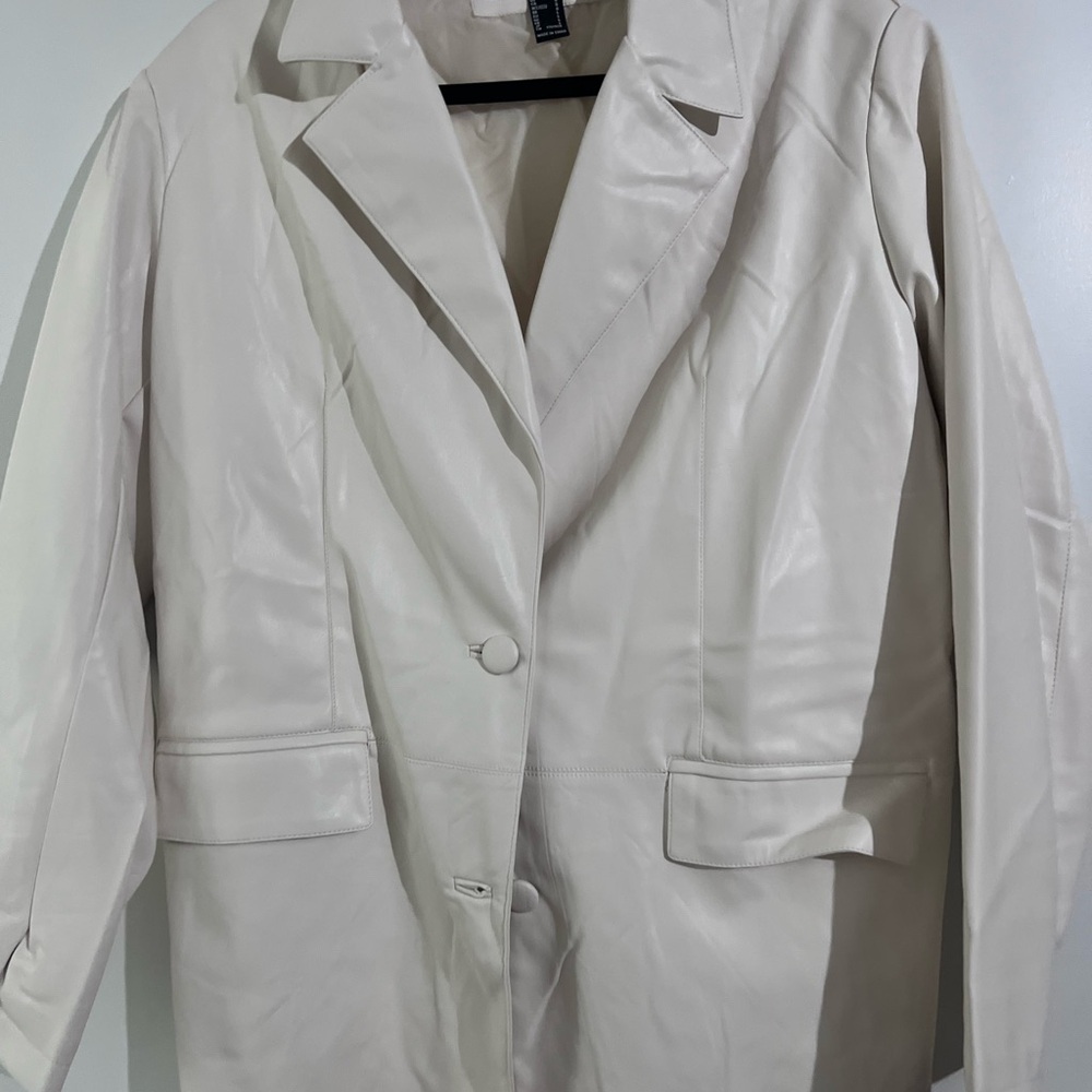 Forever 21 Cream Faux Leather Blazer